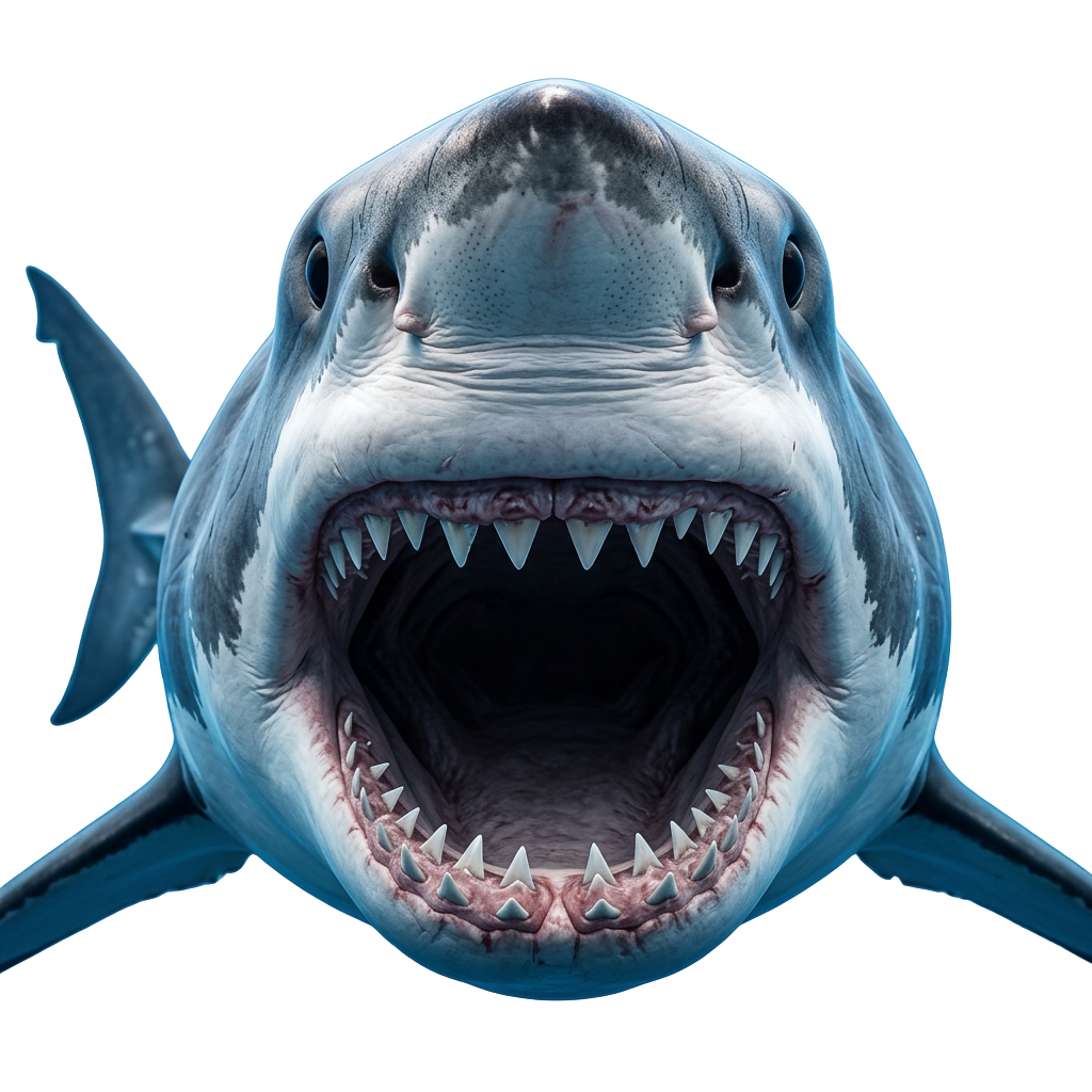 Shark bursting head-first through the corner of the screen